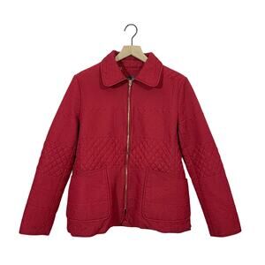 St. John Quilted Zip Front Jacket - Red - Large